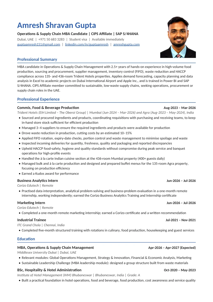 First page of Amresh's resume